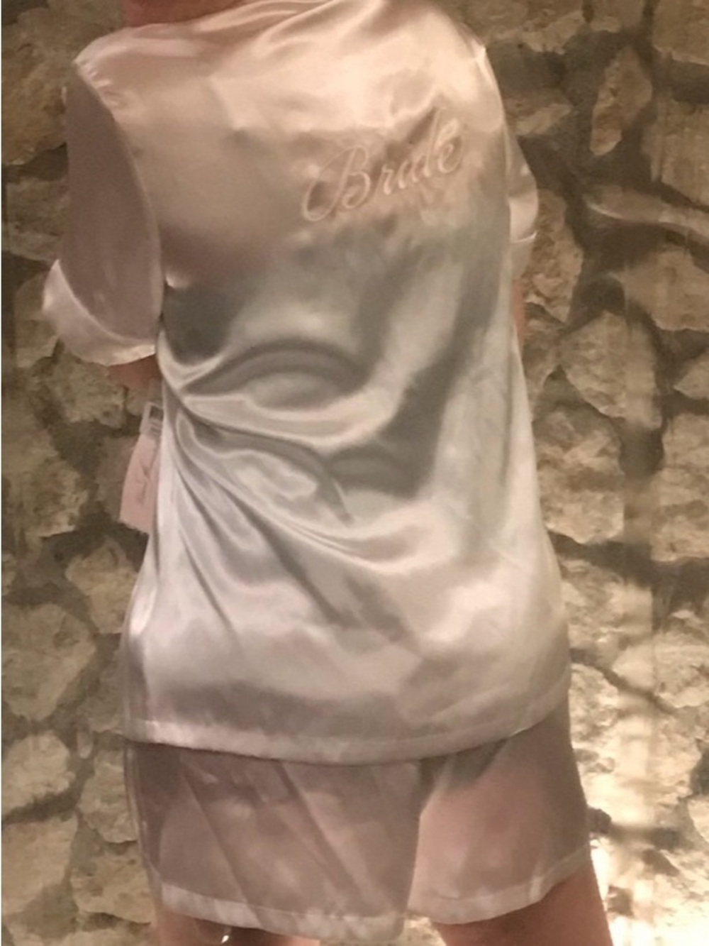 Linea Donatella Satin 'Bride' Pajama Set - white w/ Pale Pink details